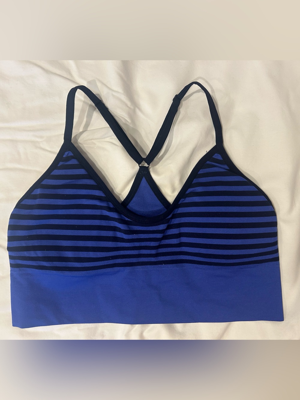 Felina Blue and Black Striped Wireless Sports Bralette
